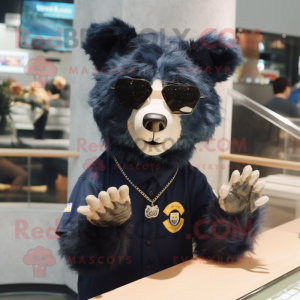 Navy spectacled bear mascot costume character dressed with T-Shirt and Earrings