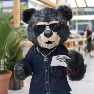 Navy spectacled bear mascot costume character dressed with T-Shirt and Earrings