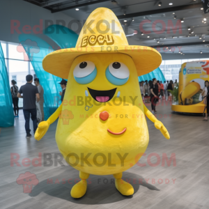 Yellow Ceviche mascot costume character dressed with One-Piece Swimsuit and Hats