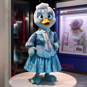 Sky Blue Gosling mascot costume character dressed with A-Line Skirt and Brooches