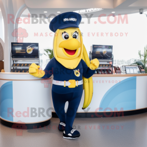 Navy Banana mascot costume character dressed with Yoga Pants and Wallets