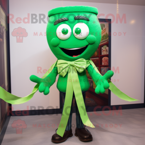 Green Spaghetti mascot costume character dressed with Oxford Shirt and Bow ties