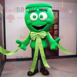 Green Spaghetti mascot costume character dressed with Oxford Shirt and Bow ties