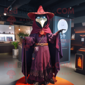 Maroon witch mascot costume character dressed with Leather Jacket and Shawls