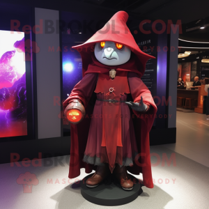 Maroon witch mascot costume character dressed with Leather Jacket and Shawls