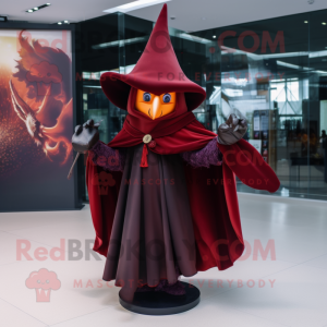 Maroon witch mascot costume character dressed with Leather Jacket and Shawls