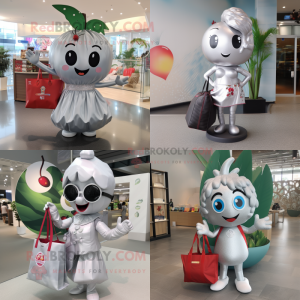 Silver Cherry mascot costume character dressed with Bikini and Tote bags