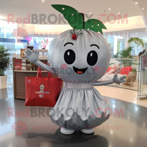 Silver Cherry mascot costume character dressed with Bikini and Tote bags