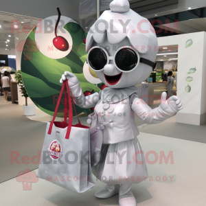 Silver Cherry mascot costume character dressed with Bikini and Tote bags