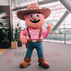 Pink Cowboy mascot costume character dressed with Cargo Shorts and Suspenders