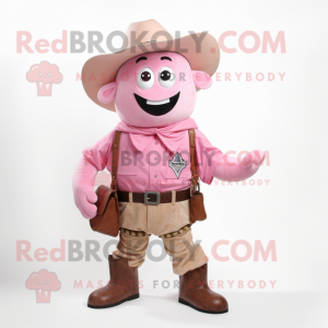 Pink Cowboy mascot costume character dressed with Cargo Shorts and Suspenders