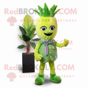 Lime Green Pineapple mascot costume character dressed with Denim Shorts and Bow ties