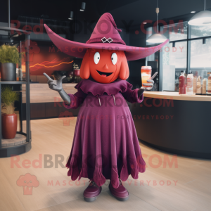 Maroon witch mascot costume character dressed with Cocktail Dress and Bracelets
