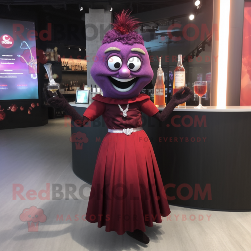 Maroon witch mascot costume character dressed with Cocktail Dress and Bracelets