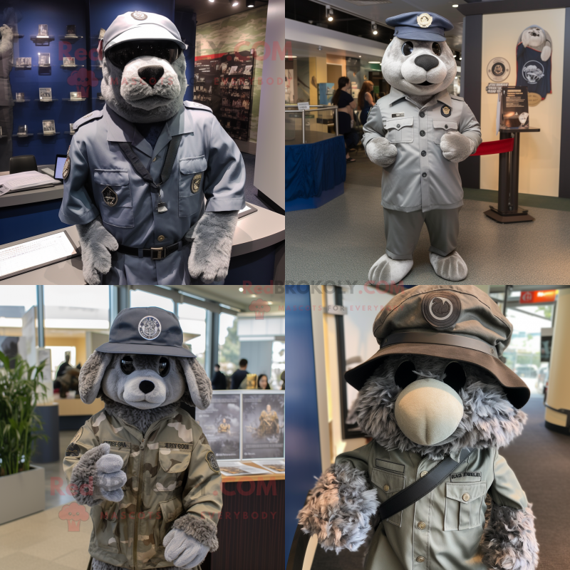 Gray Navy SEAL mascot costume character dressed with Blouse and Hats Gray Navy SEAL mascot costume character dressed with Blouse and Hats