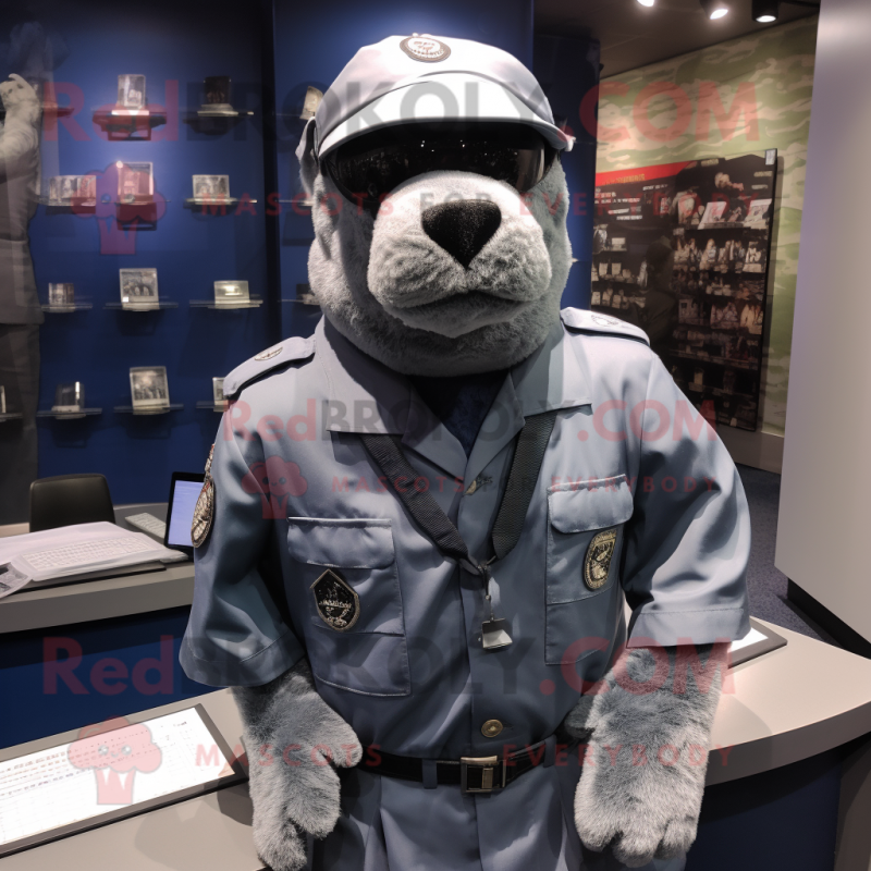 Gray Navy SEAL mascot costume character dressed with Blouse and Hats