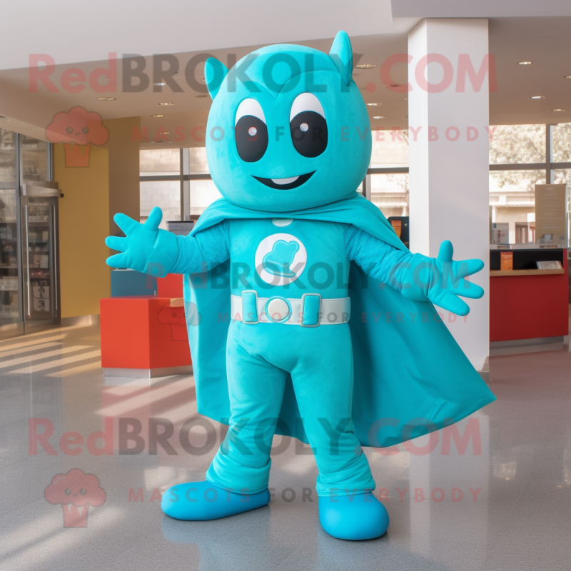 Turquoise Superhero mascot costume character dressed with Dress and Mittens