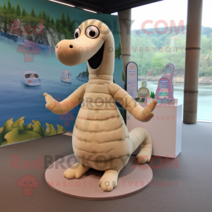 Beige loch ness monster mascot costume character dressed with Tank Top and Hairpins