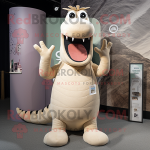 Beige loch ness monster mascot costume character dressed with Tank Top and Hairpins