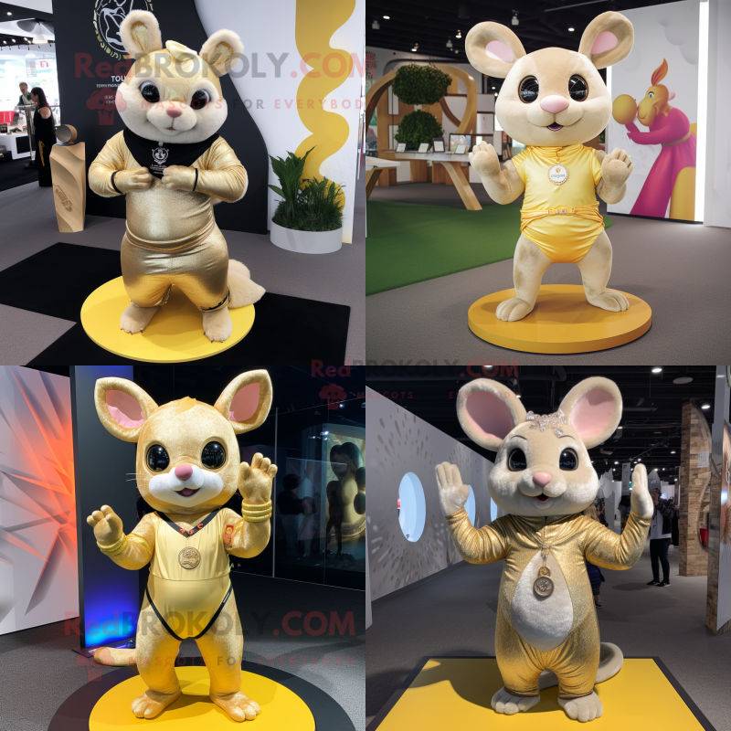 Gold Chinchilla mascot costume character dressed with Yoga Pants and Rings