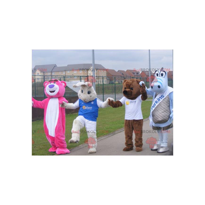 4 mascots two bears a white rabbit and a dragon - Redbrokoly.com
