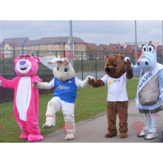 4 mascots two bears a white rabbit and a dragon - Redbrokoly.com