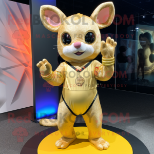 Gold Chinchilla mascot costume character dressed with Yoga Pants and Rings