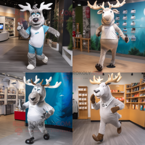 Silver Elk mascot costume character dressed with Running Shorts and Gloves