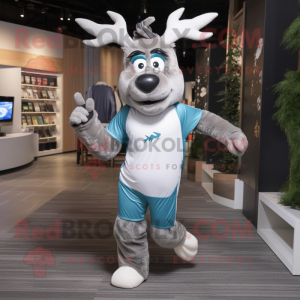 Silver Elk mascot costume character dressed with Running Shorts and Gloves