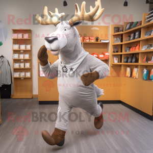 Silver Elk mascot costume character dressed with Running Shorts and Gloves