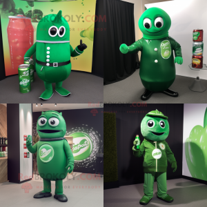 Forest Green soda can mascot costume character dressed with Turtleneck and Lapel pins