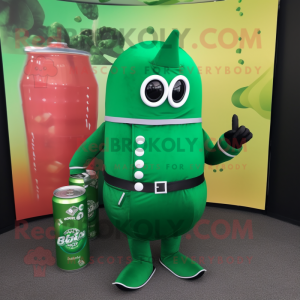 Forest Green soda can mascot costume character dressed with Turtleneck and Lapel pins