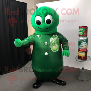 Forest Green soda can mascot costume character dressed with Turtleneck and Lapel pins