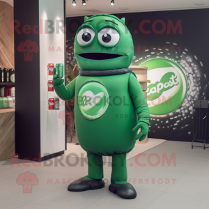 Forest Green soda can mascot costume character dressed with Turtleneck and Lapel pins