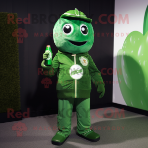 Forest Green soda can mascot costume character dressed with Turtleneck and Lapel pins