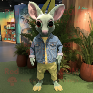 Green Kangaroo mascot costume character dressed with Denim Shirt and Eyeglasses