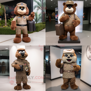 Brown air force soldier mascot costume character dressed with Cargo Pants and Clutch bags