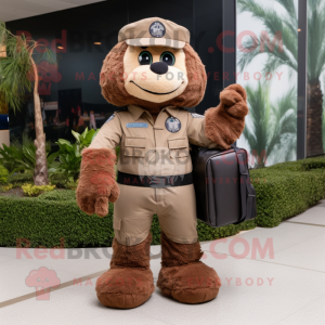 Brown air force soldier mascot costume character dressed with Cargo Pants and Clutch bags