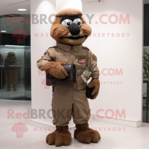 Brown air force soldier mascot costume character dressed with Cargo Pants and Clutch bags