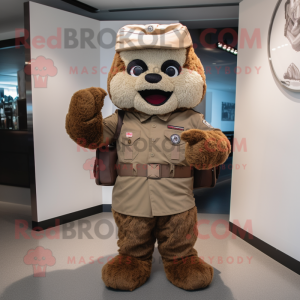 Brown air force soldier mascot costume character dressed with Cargo Pants and Clutch bags
