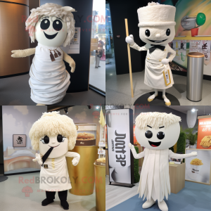 White Ramen mascot costume character dressed with Pencil Skirt and Lapel pins