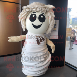 White Ramen mascot costume character dressed with Pencil Skirt and Lapel pins