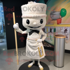 White Ramen mascot costume character dressed with Pencil Skirt and Lapel pins