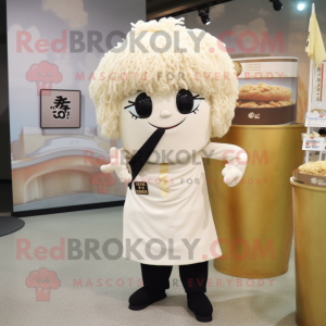 White Ramen mascot costume character dressed with Pencil Skirt and Lapel pins