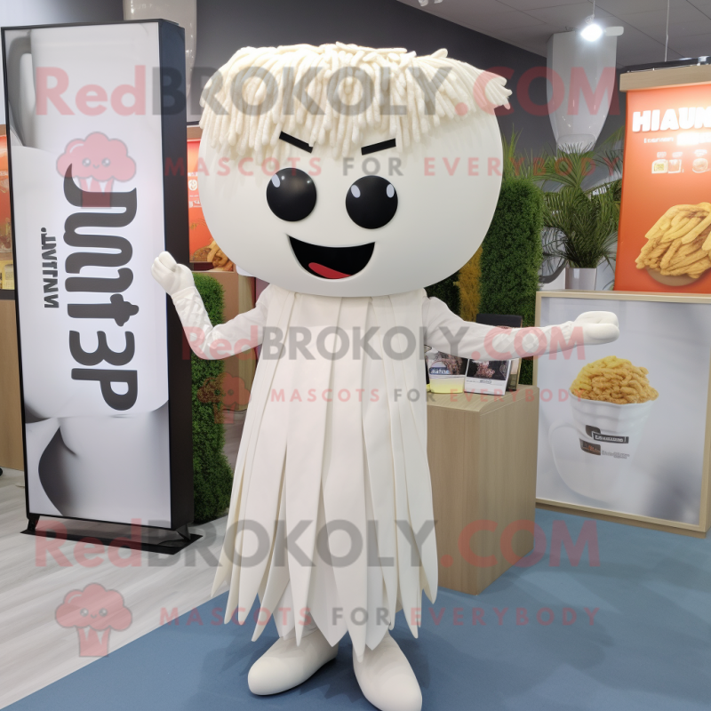 White Ramen mascot costume character dressed with Pencil Skirt and Lapel pins