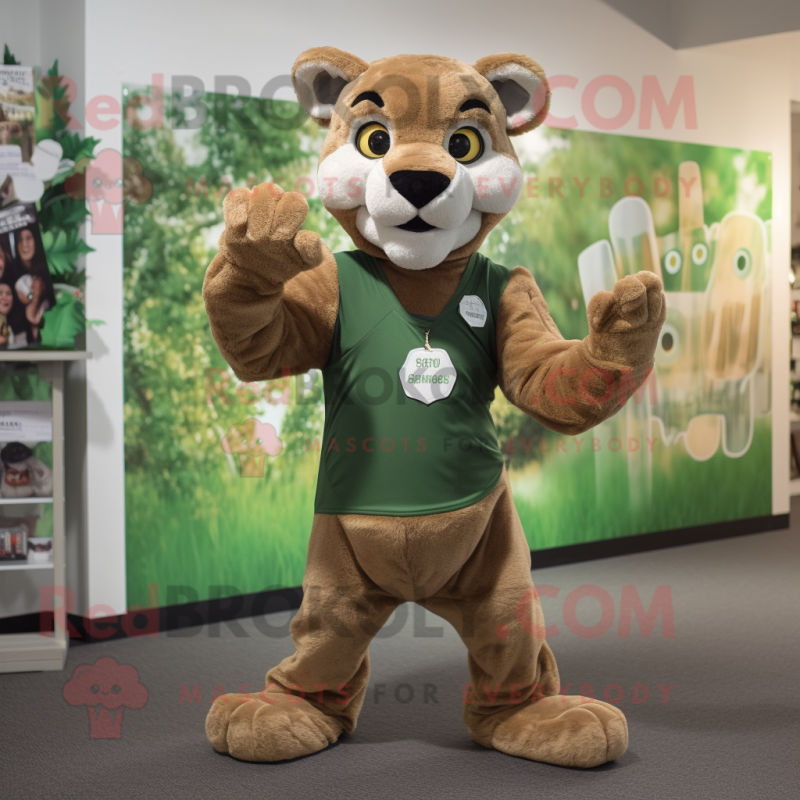 Green Mountain Lion mascot costume character dressed with Playsuit and Suspenders