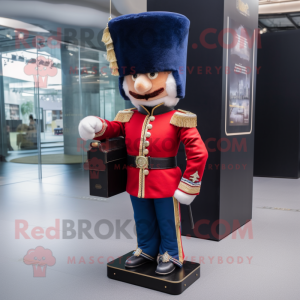 nan British Royal Guard mascot costume character dressed with Bootcut Jeans and Clutch bags