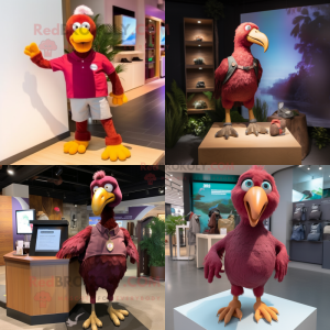 Maroon dodo bird mascot costume character dressed with Polo Shirt and Anklets