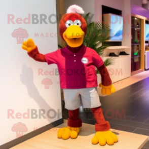 Maroon dodo bird mascot costume character dressed with Polo Shirt and Anklets