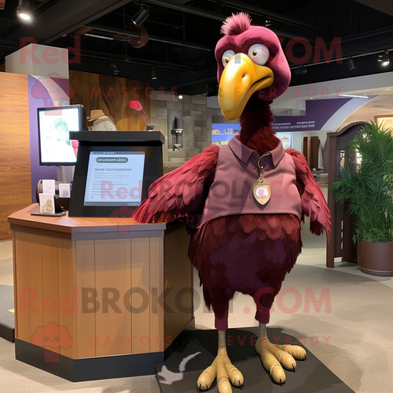 Maroon dodo bird mascot costume character dressed with Polo Shirt and Anklets Maroon dodo bird mascot costume character dressed with Polo Shirt and Anklets